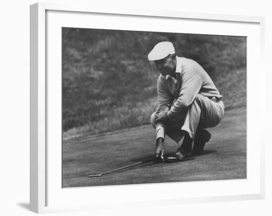 Golfer Ben Hogan Lining Up His Putt-Joe Scherschel-Framed Premium Photographic Print