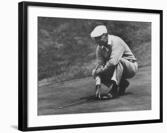 Golfer Ben Hogan Lining Up His Putt-Joe Scherschel-Framed Premium Photographic Print