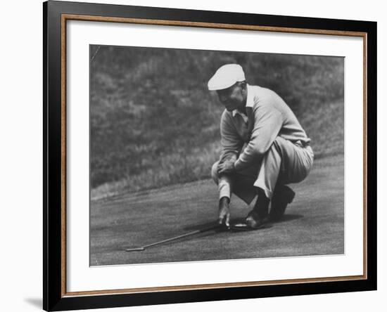 Golfer Ben Hogan Lining Up His Putt-Joe Scherschel-Framed Premium Photographic Print