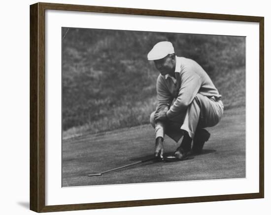 Golfer Ben Hogan Lining Up His Putt-Joe Scherschel-Framed Premium Photographic Print