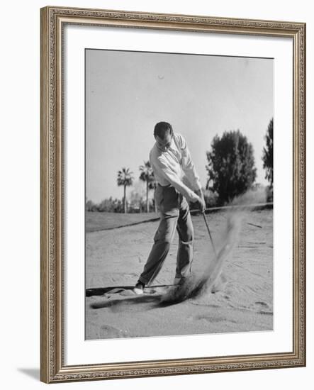 Golfer Ben Hogan Playing Golf in Sandtrap-Martha Holmes-Framed Premium Photographic Print