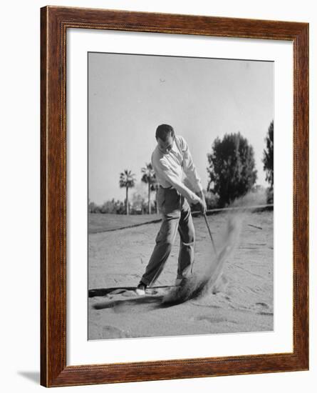 Golfer Ben Hogan Playing Golf in Sandtrap-Martha Holmes-Framed Premium Photographic Print