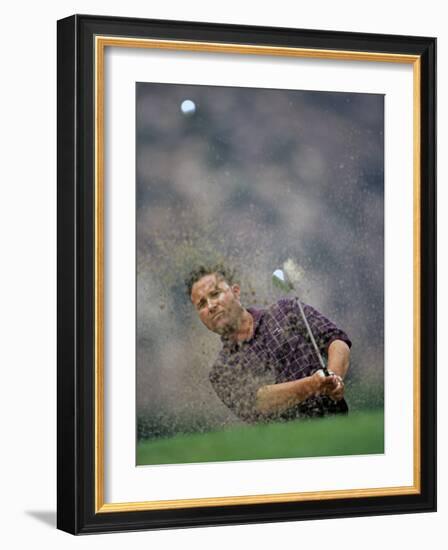 Golfer Blasting a Shot Out of a Sand Trap, San Diego, California, USA-Chris Trotman-Framed Photographic Print