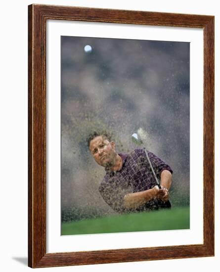 Golfer Blasting a Shot Out of a Sand Trap, San Diego, California, USA-Chris Trotman-Framed Photographic Print