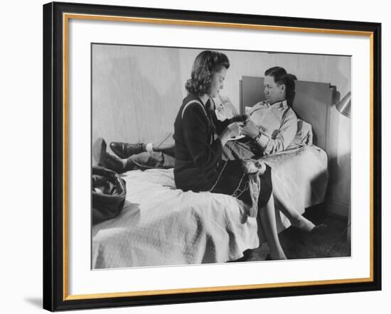 Golfer Byron Nelson and His Wife Relaxing in their Hotel Room-null-Framed Premium Photographic Print