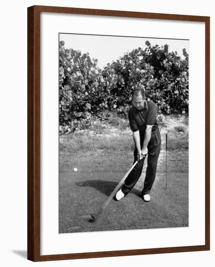 Golfer Claude Harmon Leading with Left Hip as He Hits Ball-J^ R^ Eyerman-Framed Premium Photographic Print