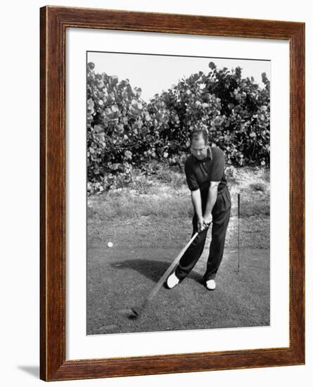 Golfer Claude Harmon Leading with Left Hip as He Hits Ball-J^ R^ Eyerman-Framed Premium Photographic Print