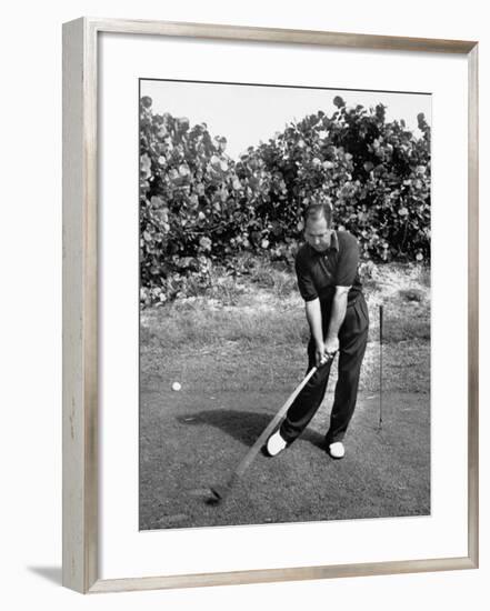 Golfer Claude Harmon Leading with Left Hip as He Hits Ball-J^ R^ Eyerman-Framed Premium Photographic Print