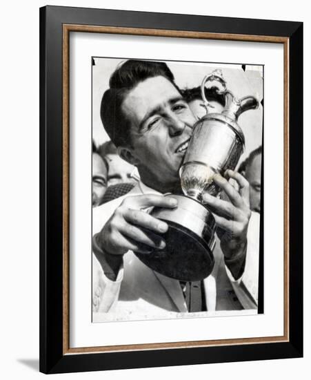 Golfer Gary Player Celebrates Winning the Open Golf Championship by Kissing Trophy-null-Framed Photographic Print