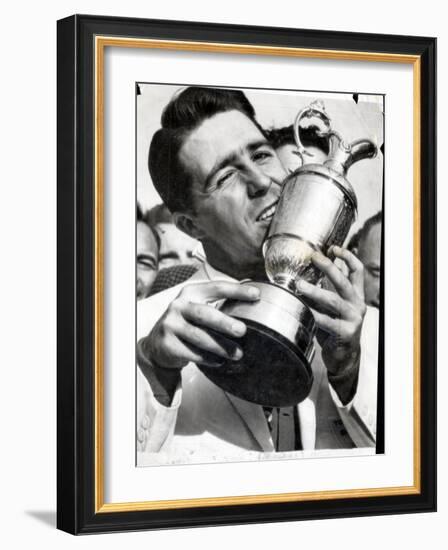 Golfer Gary Player Celebrates Winning the Open Golf Championship by Kissing Trophy-null-Framed Photographic Print