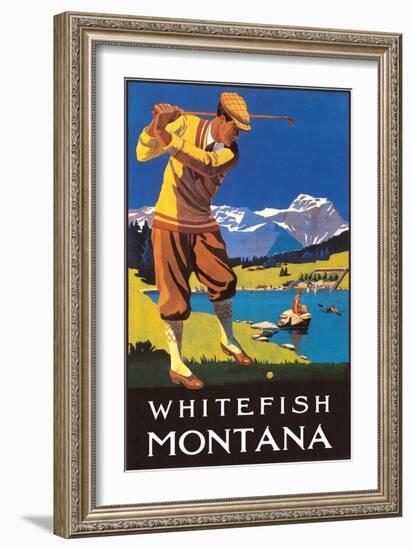 Golfer in Mountains, Whitefish, Montana-null-Framed Art Print