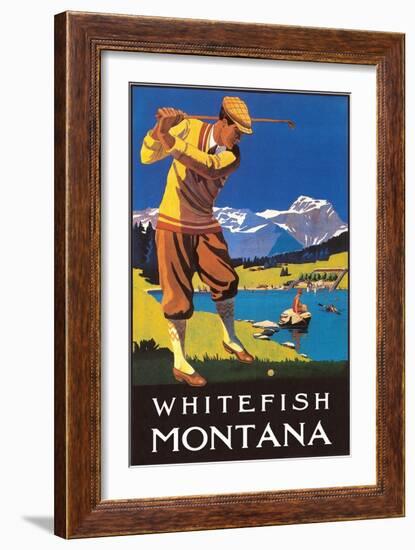 Golfer in Mountains, Whitefish, Montana-null-Framed Art Print