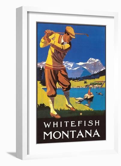 Golfer in Mountains, Whitefish, Montana-null-Framed Art Print