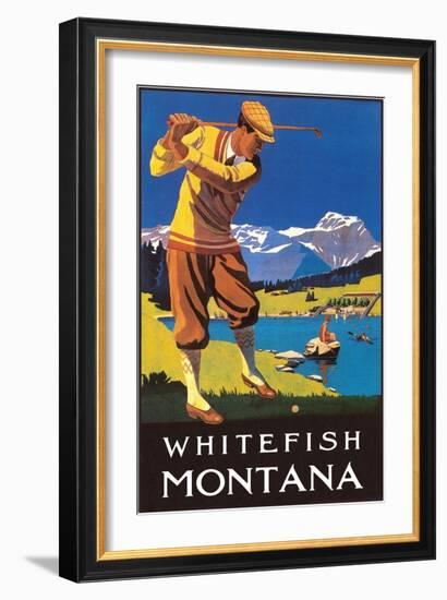 Golfer in Mountains, Whitefish, Montana-null-Framed Art Print