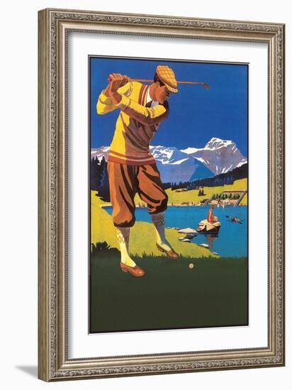 Golfer in Plus-Fours in Mountains-null-Framed Art Print
