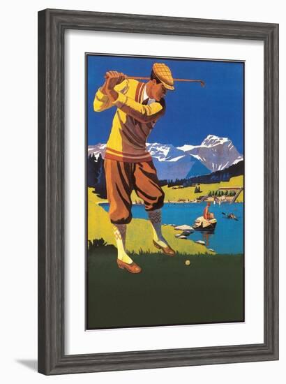 Golfer in Plus-Fours in Mountains-null-Framed Art Print