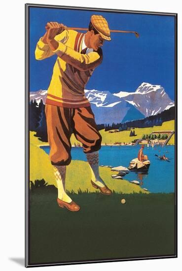 Golfer in Plus-Fours in Mountains-null-Mounted Art Print