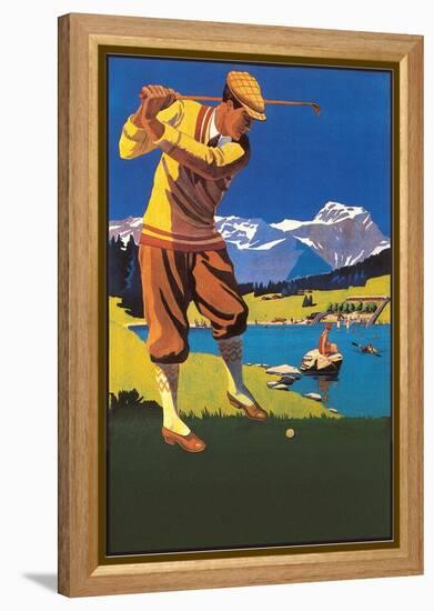 Golfer in Plus-Fours in Mountains-null-Framed Stretched Canvas