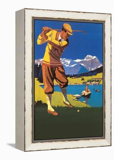 Golfer in Plus-Fours in Mountains-null-Framed Stretched Canvas