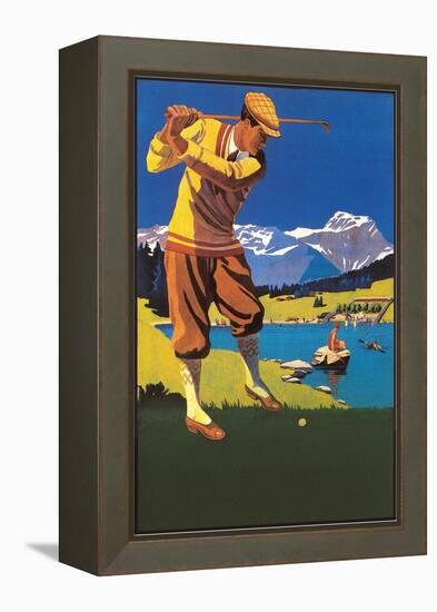 Golfer in Plus-Fours in Mountains-null-Framed Stretched Canvas