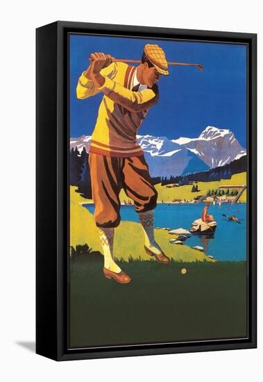 Golfer in Plus-Fours in Mountains-null-Framed Stretched Canvas