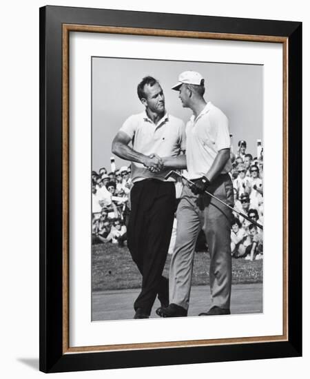 Golfer Jack Nicklaus and Arnold Palmer During National Open Tournament-John Dominis-Framed Premium Photographic Print