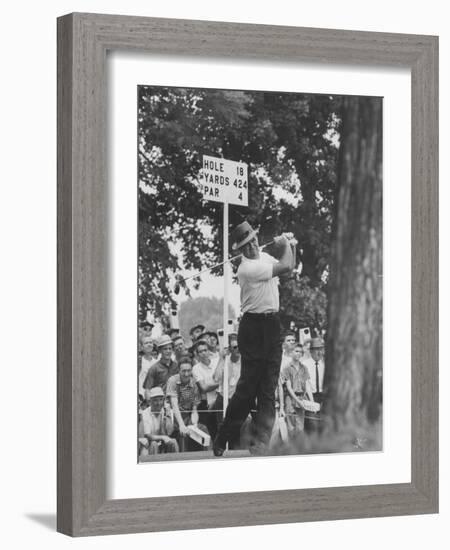 Golfer Sam Snead Hitting His Ball-null-Framed Premium Photographic Print