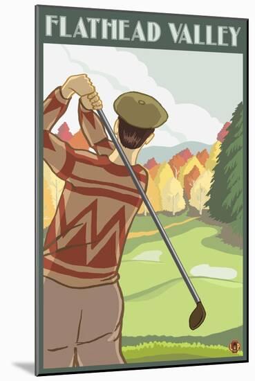 Golfer Scene, Flathead lake, Montana-Lantern Press-Mounted Art Print