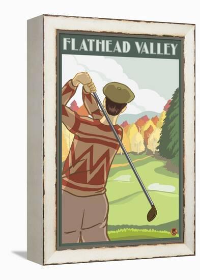 Golfer Scene, Flathead lake, Montana-Lantern Press-Framed Stretched Canvas