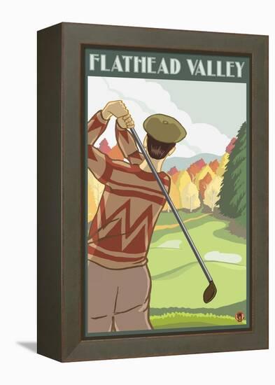 Golfer Scene, Flathead lake, Montana-Lantern Press-Framed Stretched Canvas