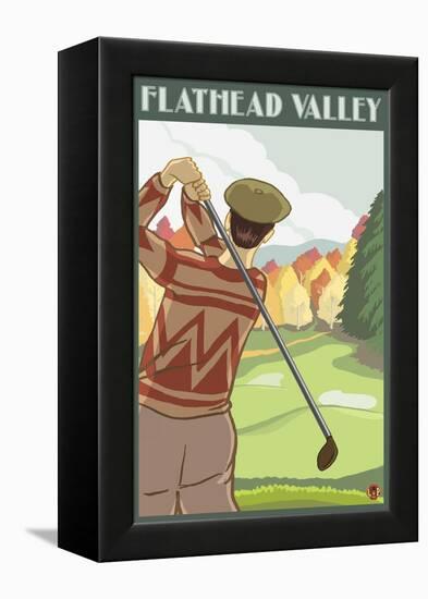 Golfer Scene, Flathead lake, Montana-Lantern Press-Framed Stretched Canvas