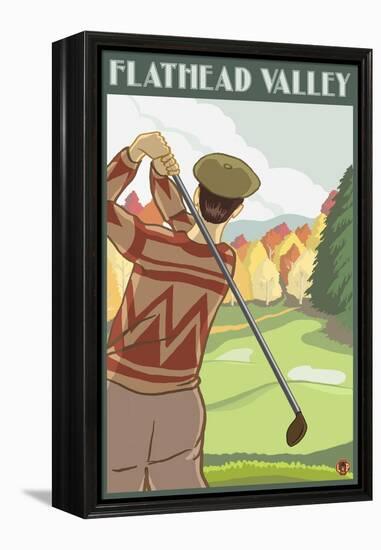 Golfer Scene, Flathead lake, Montana-Lantern Press-Framed Stretched Canvas