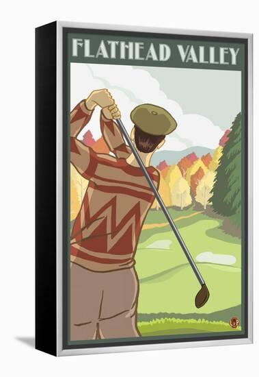 Golfer Scene, Flathead lake, Montana-Lantern Press-Framed Stretched Canvas