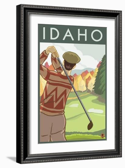 Golfer Scene - Idaho-Lantern Press-Framed Art Print