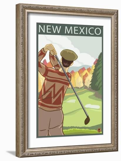 Golfer Scene - New Mexico-Lantern Press-Framed Art Print