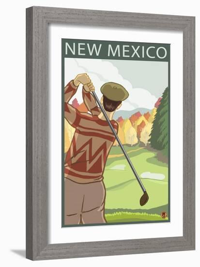 Golfer Scene - New Mexico-Lantern Press-Framed Art Print