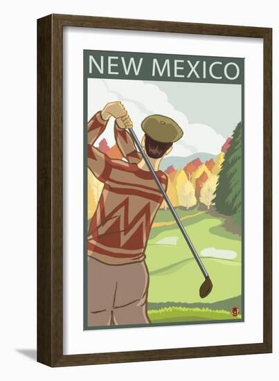 Golfer Scene - New Mexico-Lantern Press-Framed Art Print