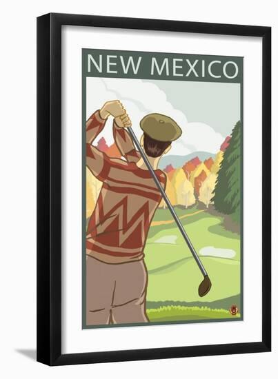Golfer Scene - New Mexico-Lantern Press-Framed Art Print