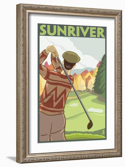 Golfer Scene, Sun River, Oregon-Lantern Press-Framed Art Print