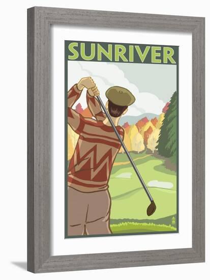 Golfer Scene, Sun River, Oregon-Lantern Press-Framed Art Print