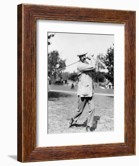 Golfer Ted Ray Swinging a Club Photograph-Lantern Press-Framed Premium Giclee Print