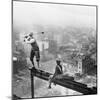 Golfer Teeing off on Girder High above City-null-Mounted Photographic Print