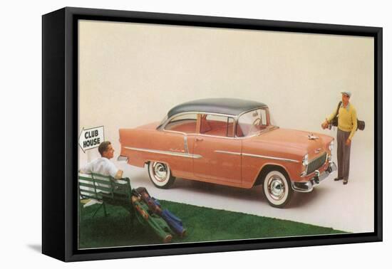 Golfer with Fifties Car-null-Framed Stretched Canvas