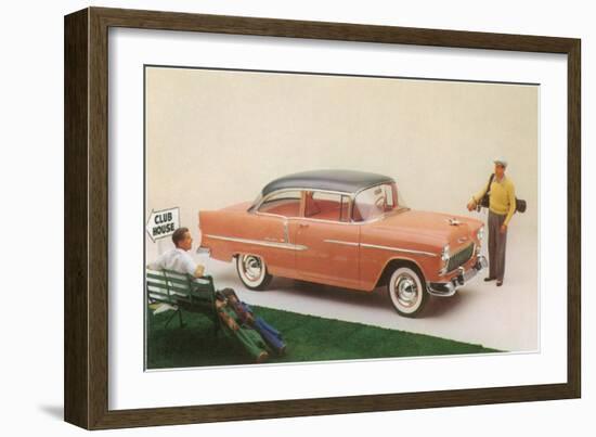 Golfer with Fifties Car-null-Framed Art Print