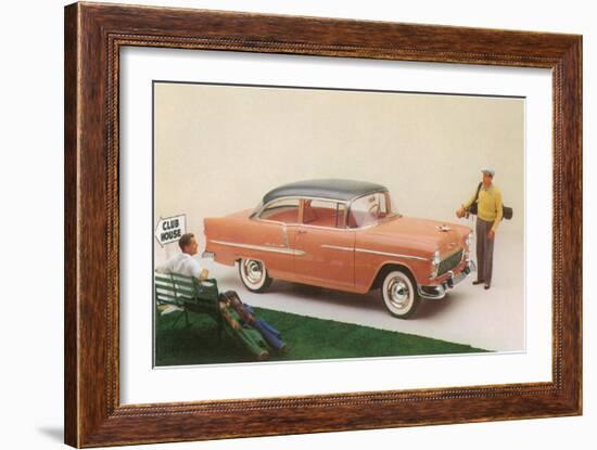 Golfer with Fifties Car-null-Framed Art Print