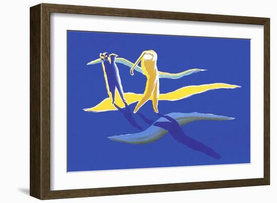 Golfers in Yellow and Blue-null-Framed Art Print