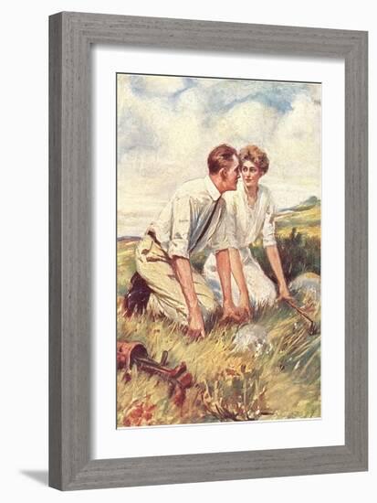 Golfing Couple Looking for Lost Ball-null-Framed Art Print