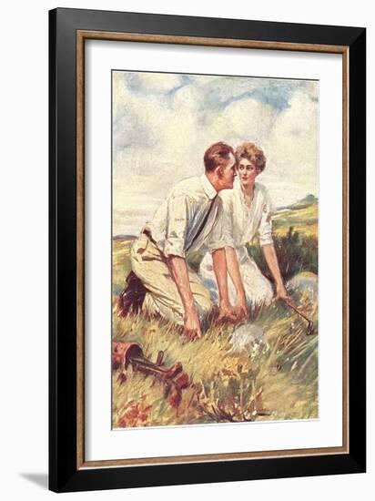 Golfing Couple Looking for Lost Ball-null-Framed Art Print