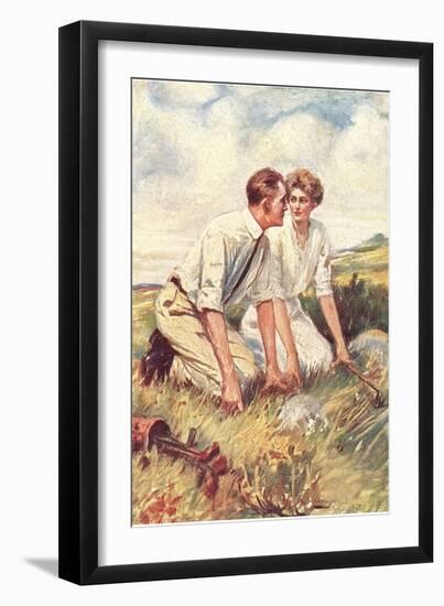 Golfing Couple Looking for Lost Ball--Framed Art Print