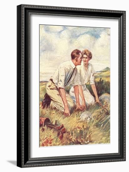 Golfing Couple Looking for Lost Ball-null-Framed Art Print